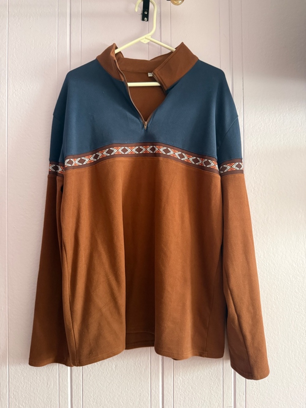 Men's Half-Zip Pullover Sweater - Rust & Navy